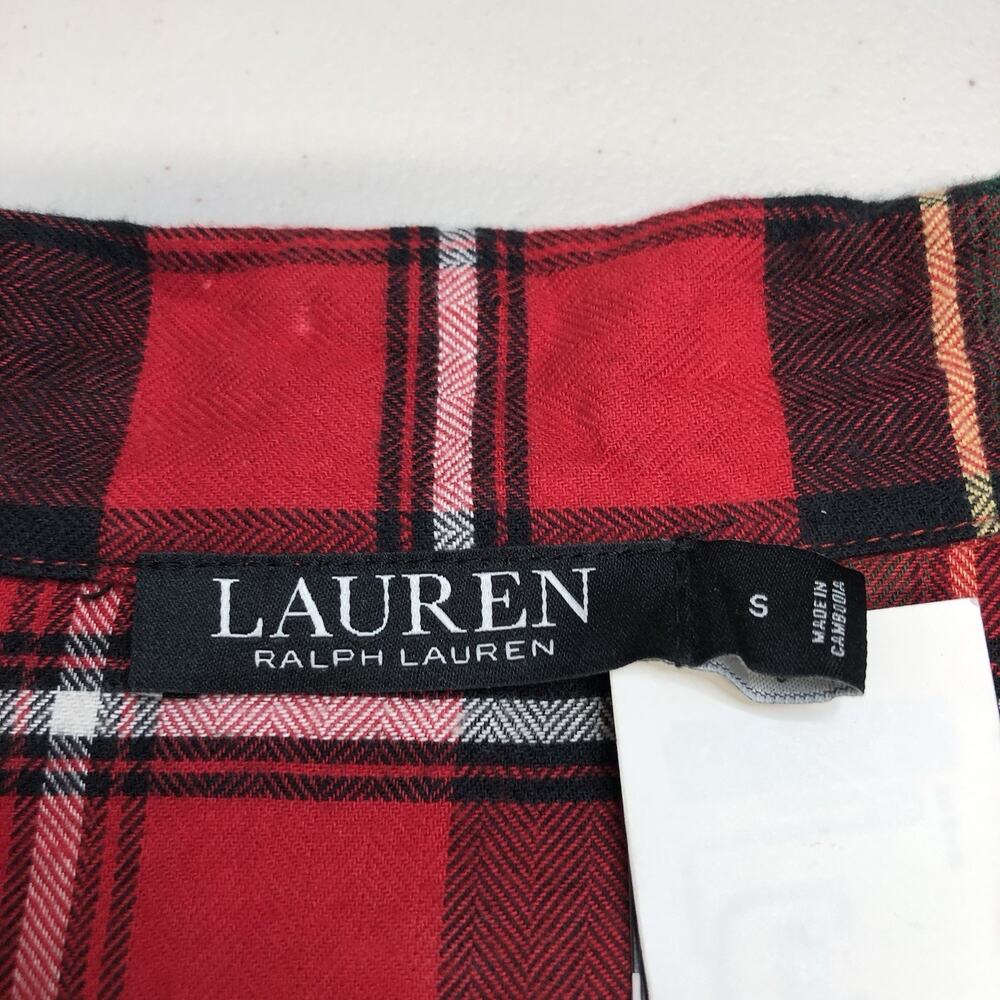 Lauren Ralph Lauren Womens Plaid Pajama Set SIZE SMALL Red Button Up Long Sleeve - Picture 2 of 16